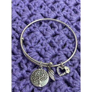 Silvertone Charm Bracelet Earth Angel Wing Tree Nurse Heart Enamel Rhinestone